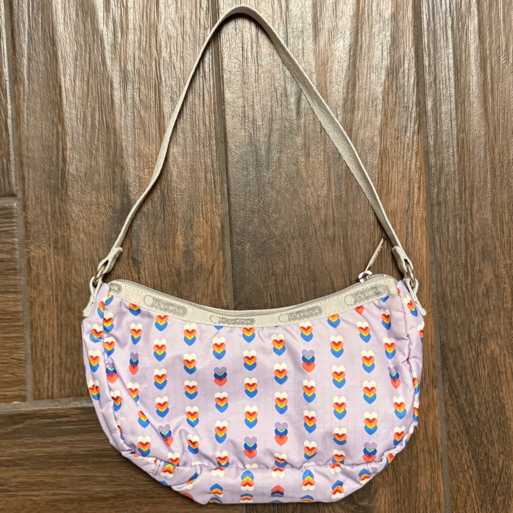 LeSportsac Women’s Lavender Rainbow 💘 Heart-Print Small Shoulder Bag